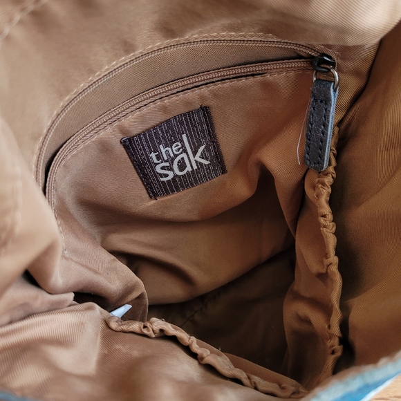 The Sak Blue Striped Distressed Leather Bag Crossbody Studded Zippered Flap - Picture 9 of 15